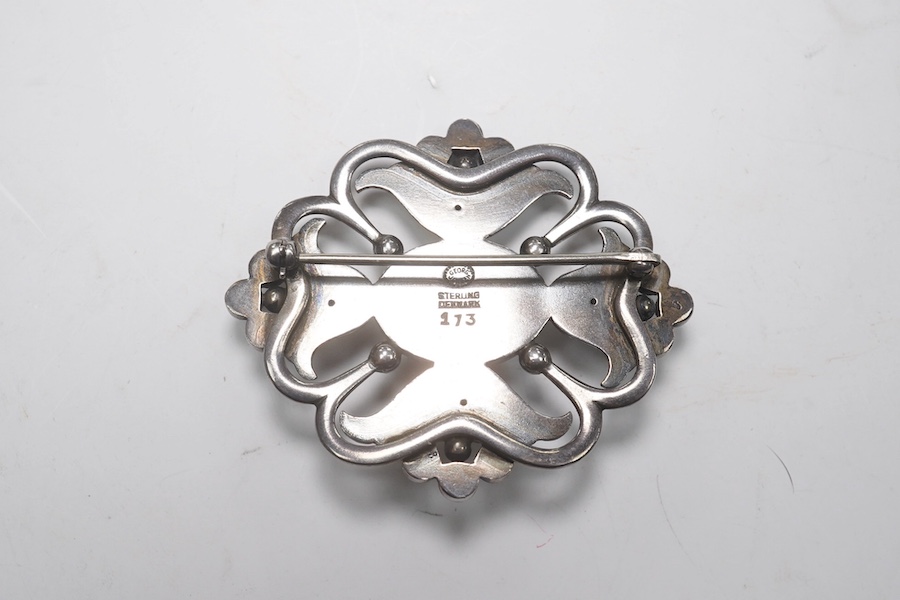 A Georg Jensen sterling foliate brooch, design no.173, 50mm. Condition - fair to good